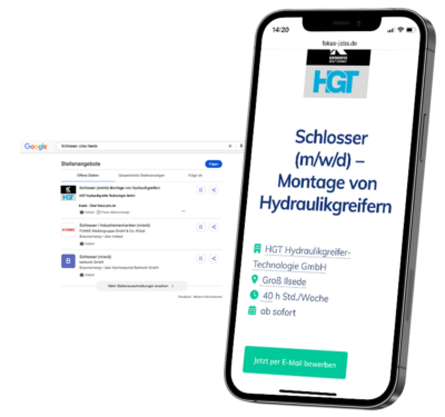 iphone-Jobpage-gfj FOKUS JOBS - Wir platzieren deine Job-Anzeige sichtbar bei Google for Jobs